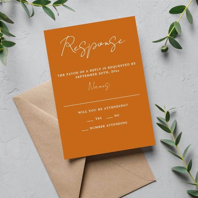 True Simplicity 3 Script Minimal Pumpkin Wedding RSVP Card (Creator Uploaded)