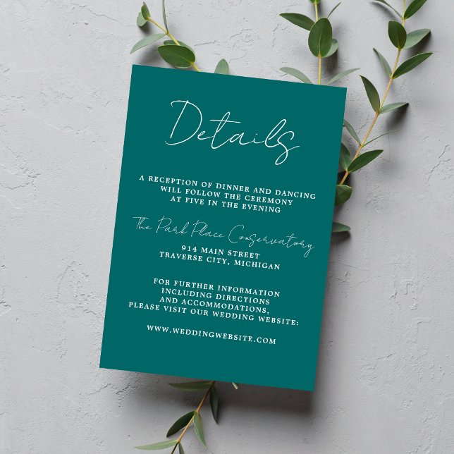 True Simplicity 3 Script Minimal Teal Wedding Enclosure Card (Creator Uploaded)
