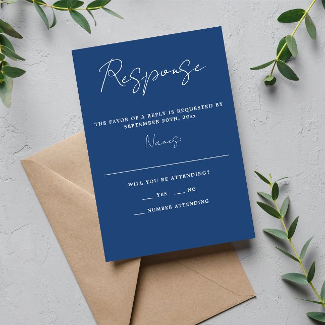 True Simplicity 3 Script Minimal True Blue Wedding RSVP Card (Creator Uploaded)
