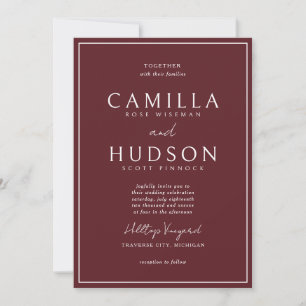 True Simplicity 4 Burgundy Minimal Wedding Invitation