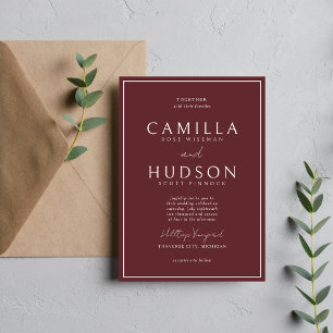True Simplicity 4 Burgundy Minimal Wedding Invitation