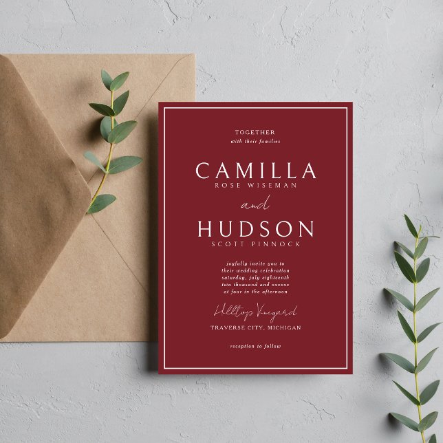 True Simplicity 4 | Burgundy | Minimal Wedding Invitation (Creator Uploaded)