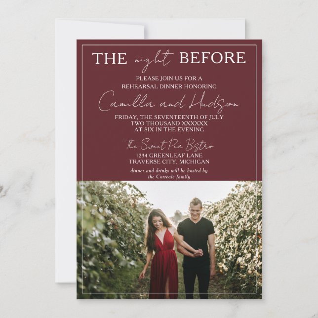 True Simplicity 4 | Burgundy | Rehearsal Dinner Invitation (Front)