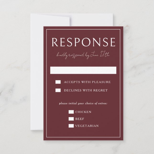 True Simplicity 4 | Burgundy | Wedding RSVP Card (Front)
