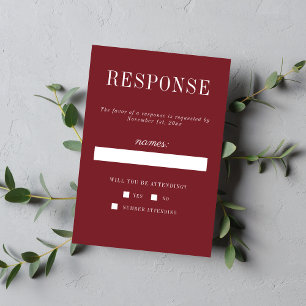True Simplicity 6 Burgundy Minimalist Wedding RSVP Card