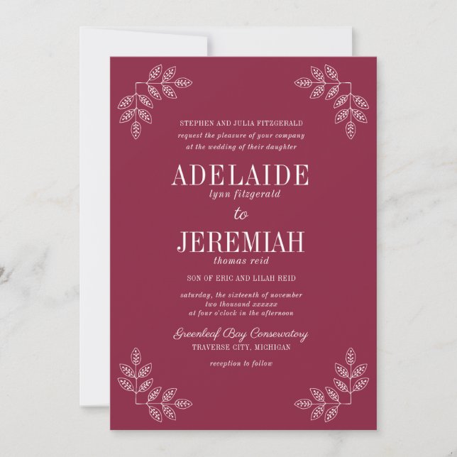 True Simplicity 6 Claret Floral Wedding Invitation (Front)
