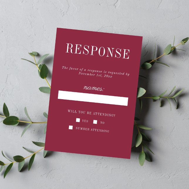 True Simplicity 6 Claret Minimalist Wedding RSVP Card (Creator Uploaded)