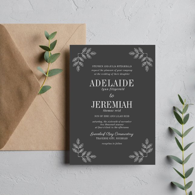 True Simplicity 6 Floral Charcoal Wedding Invitation (Creator Uploaded)