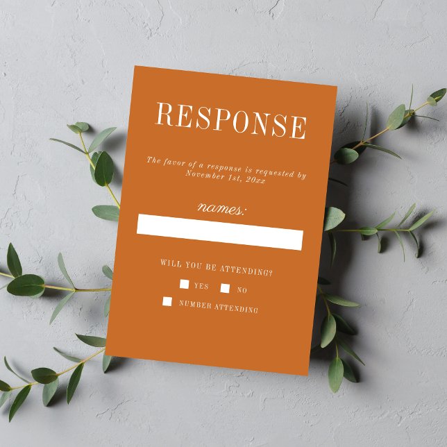 True Simplicity 6 Pumpkin Minimalist Wedding RSVP Card (Creator Uploaded)