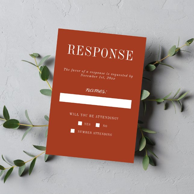 True Simplicity 6 Rust Minimalist Wedding RSVP Card (Creator Uploaded)