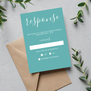 True Simplicity Caribbean Teal Minimalist Wedding RSVP Card
