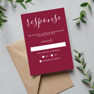 True Simplicity Claret Minimalist Wedding RSVP Card