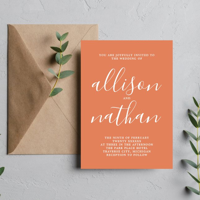 True Simplicity Coral Minimalist Wedding Invitation (Creator Uploaded)