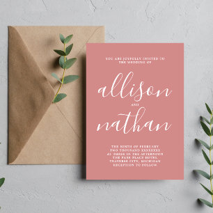 True Simplicity Dusty Rose Minimalist Wedding Invitation