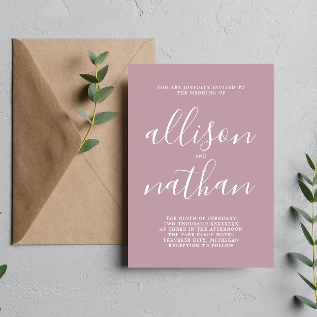True Simplicity Mauve Minimalist Wedding Invitation (Creator Uploaded)