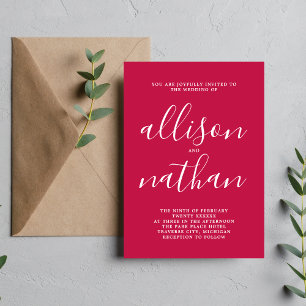 True Simplicity Raspberry Minimalist Wedding Invitation