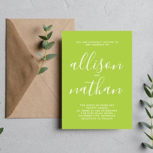 True Simplicity Spring Green Minimalist Wedding Invitation