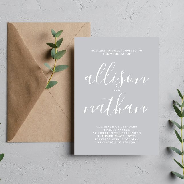 True Simplicity Sterling Script Minimalist Wedding Invitation (Creator Uploaded)