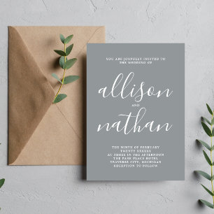 True Simplicity Stone Script Minimalist Wedding Invitation
