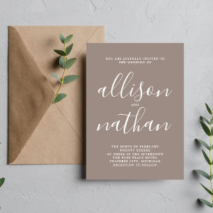 True Simplicity Taupe Minimalist Wedding Invitation