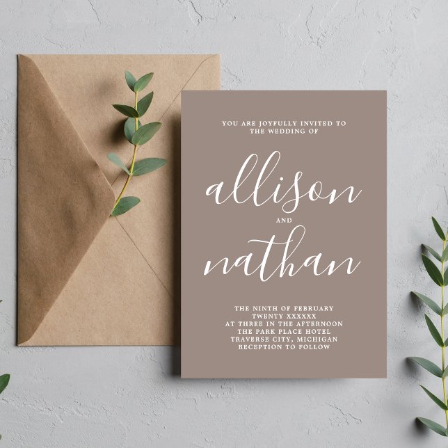 True Simplicity Taupe Minimalist Wedding Invitation (Creator Uploaded)