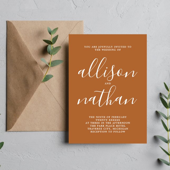 True Simplicity Terracotta Minimalist Wedding Invitation (Creator Uploaded)