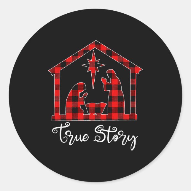 True Story Christmas Manger Nativity Scene Buffalo Classic Round Sticker (Front)