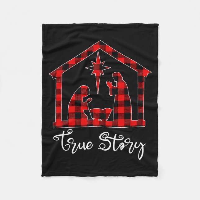 True Story Christmas Manger Nativity Scene Buffalo Fleece Blanket (Front)