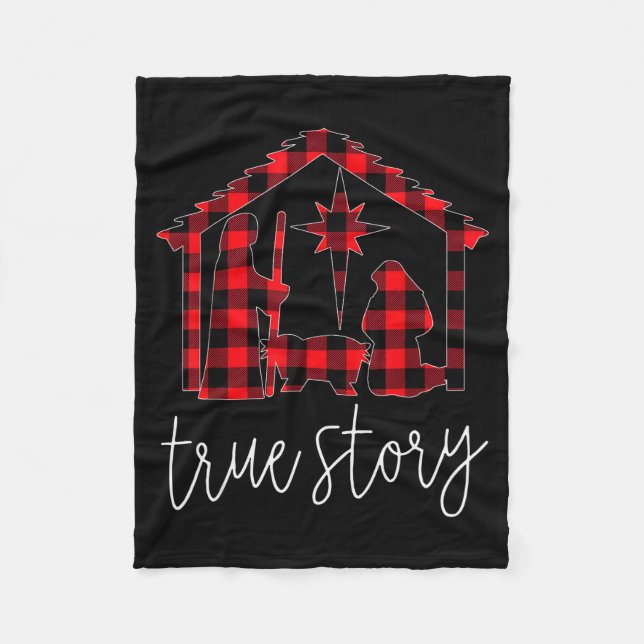 True Story Christmas Manger Nativity Scene Buffalo Fleece Blanket (Front)