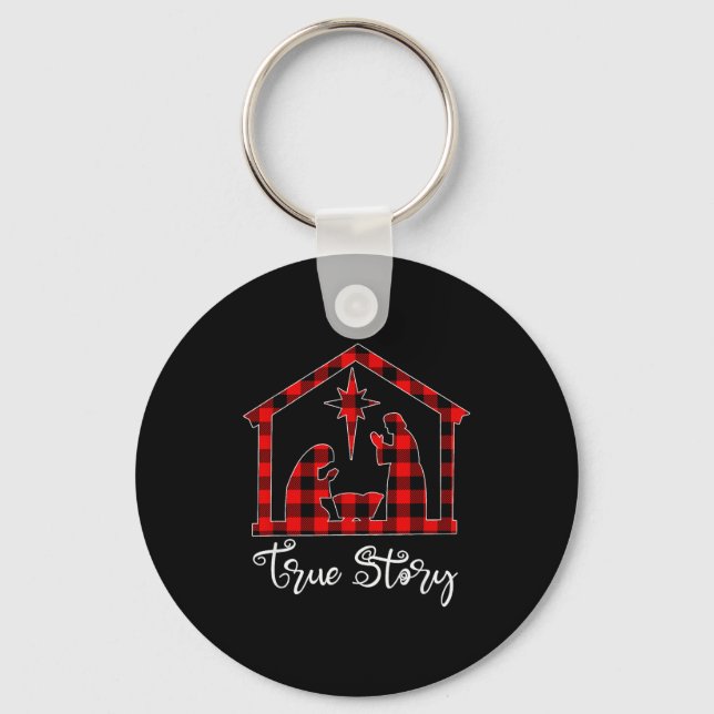 True Story Christmas Manger Nativity Scene Buffalo Key Ring (Front)