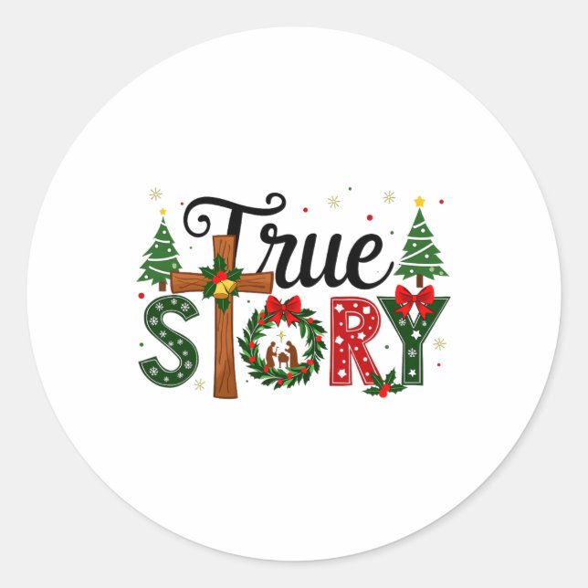 True Story Christmas Nativity Scene Jesus Christia Classic Round Sticker (Front)