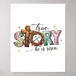 True Story He Is Risen Christian Easter Cross Crow Poster