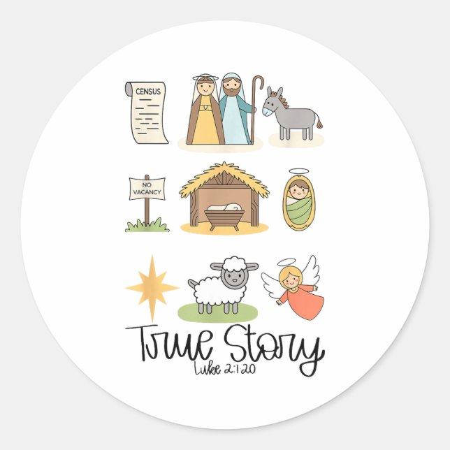 True Story Jesus Nativity Christian Christmas  Classic Round Sticker (Front)