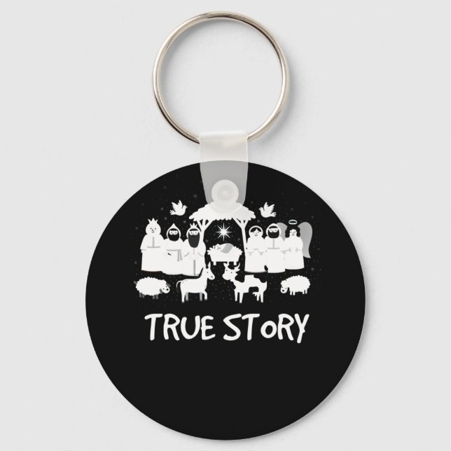 True Story Nativity Christmas Baby Jesus Manger Key Ring (Front)