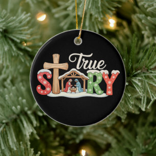 True Story Nativity Christmas Jesus Xmas Christian Ceramic Tree Decoration