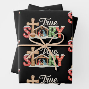 True Story Nativity Christmas Jesus Xmas Christian Wrapping Paper Sheet