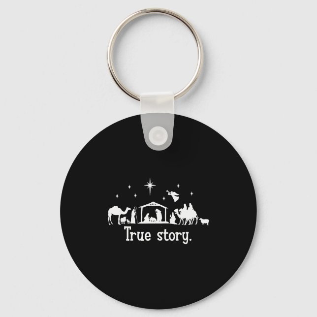True Story Nativity Manger Christmas Baby Jesus Ki Key Ring (Front)