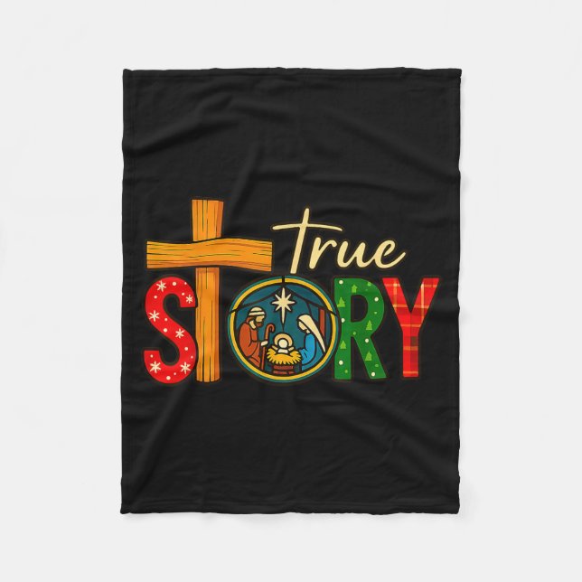 True Story Of Jesus Birth Christmas Nativity Chris Fleece Blanket (Front)