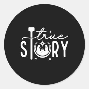 True Story Of Jesus Birth Christmas Nativity Scene Classic Round Sticker