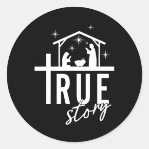 True Story Of Jesus Birth Christmas Nativity Scene Classic Round Sticker