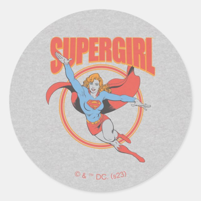 True Vintage Supergirl Flying Graphic Classic Round Sticker (Front)