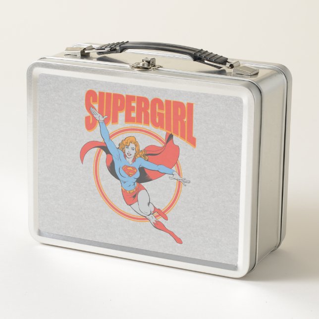 True Vintage Supergirl Flying Graphic Metal Lunch Box (Front)