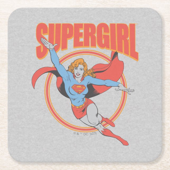 True Vintage Supergirl Flying Graphic Square Paper Coaster (Front)