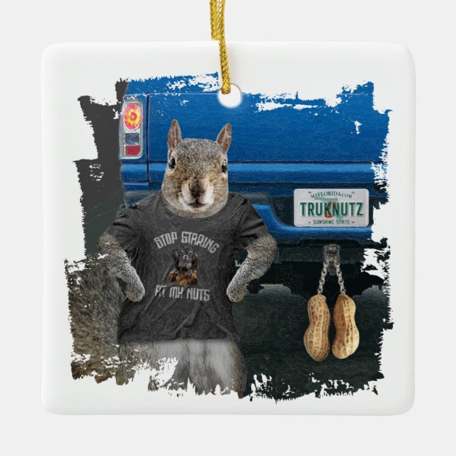 Truk Nutz - funny squirrel truck nuts Ceramic Ornament (Front)