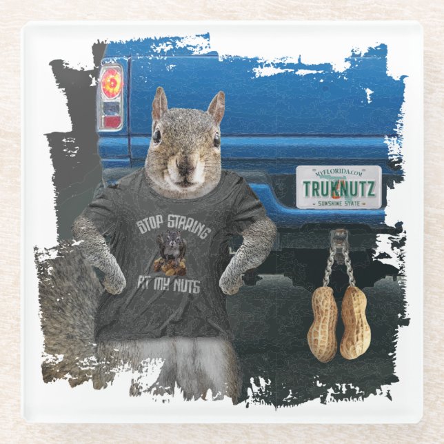 Truk Nutz - funny squirrel truck nuts Glass Coaster (Front)