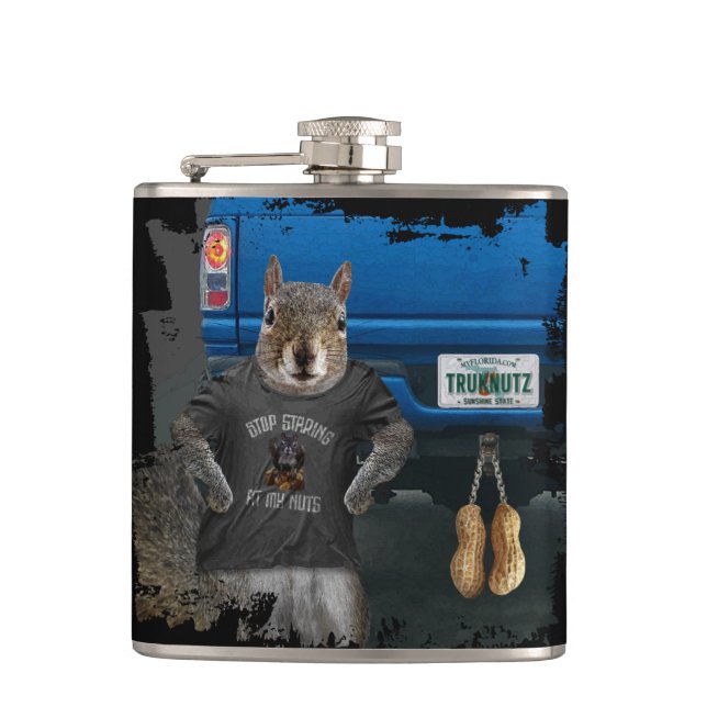 Truk Nutz - funny squirrel truck nuts Hip Flask (Front)