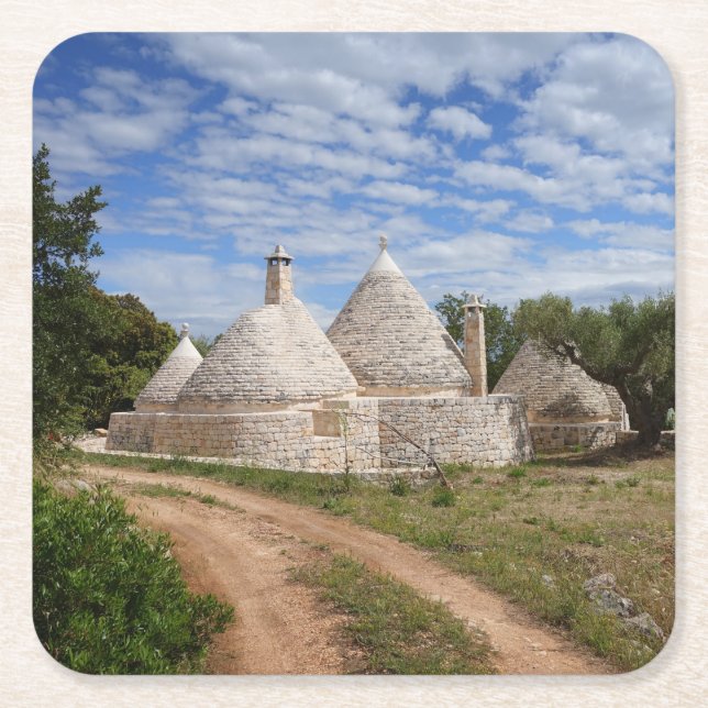 Trulli houses in Puglia/Apulia Square Paper Coaster (Front)