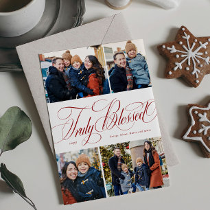 Truly blessed 4 photo elegant religious Christmas Holiday Card
