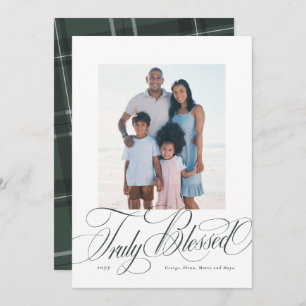 Truly blessed green religious Christmas photo Holiday Card
