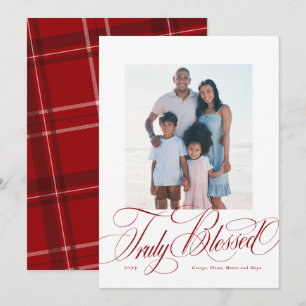 Truly blessed red religious Christmas photo Holiday Card